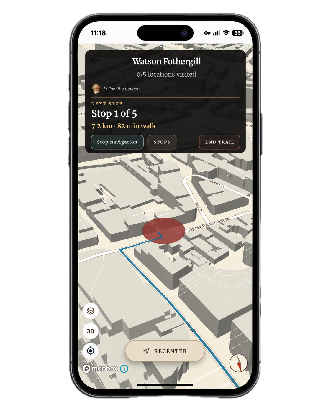 Watson Fothergill walking trail showing the next stop on a three-dimensional map